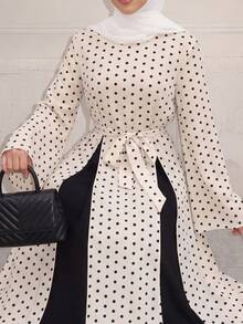 Women's Polka Dot Pattern Round Neck Long Sleeve Arabian Dress - Multicolor - View 4