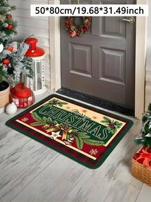 1pc Christmas Pine Cone Bow Bell Pattern Welcome Doormat, Soft Comfortable Thick Fabric With Good Foot Feel, Easy To Clean And Washable, Foldable Easy Care Carpet Mat, Suitable For Indoor Doormat, Small Carpet, Rug, Mat, Outdoor Doormat, Kitchen Carpet, Home Decor, Front Door Mat, Area Rug, Outdoor Mat, Christmas Home Decor Carpet, Christmas Holiday Gift - Multicolor - View 5