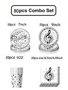 10/40/50/60/80件組 音符一次性紙製餐具套裝，彩色鋼琴鍵高音譜號音樂符號印花紙盤、紙杯、餐巾紙，音樂愛好者生日、鋼琴演奏會、音樂會、音樂課派對用品桌飾必需品 - 多色 - 查看 13