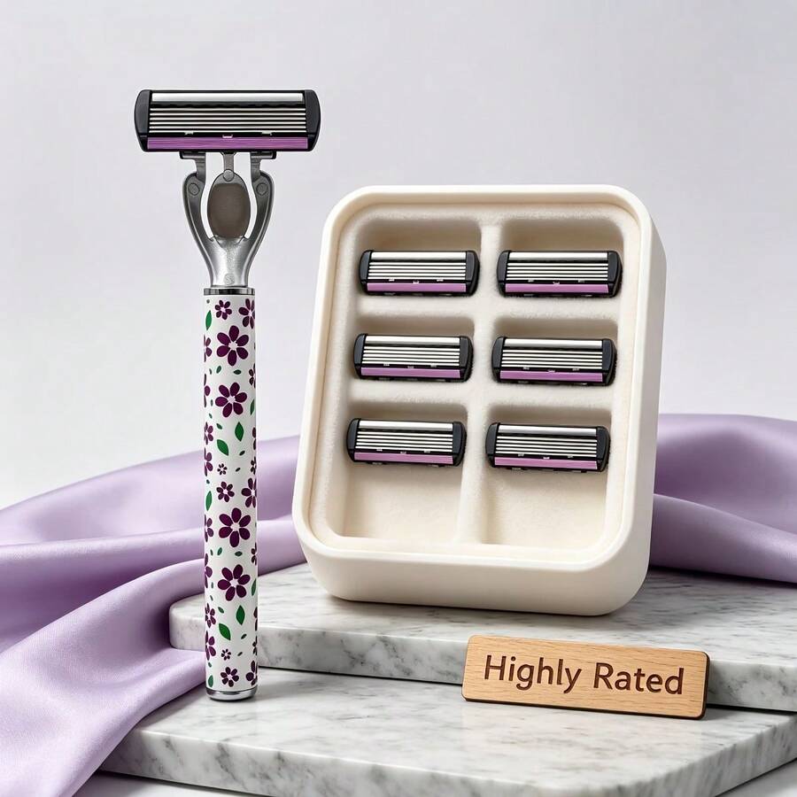 Men's Manual Shaving Set - Ultra-Sharp 6-Blade, Replaceable Razor Head, Ergonomic Handle Design, Precise Smooth Shaving Essential, Reusable Replacement Blades, Perfect Gift For Father's Day And Birthday (Gift Box Not Included)