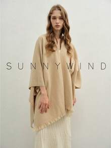 1pc Women's Solid Color Polyester Warm Versatile Elegant Casual Shawl For Daily Use - Camel - View 3