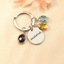Personalized Keychain With Birthstone, Keychain As Mom Birthday Gift, Personalized Mother's Day Gift, Mom Keychain For Her, Romantic Customized Birthstone Round Pendant Keychain, Bag Charm, Women's Car Accessory, Personalized Item - Multicolor - View 2
