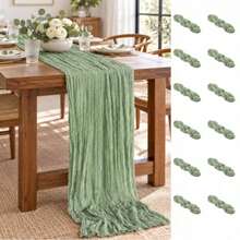 16 Pack Sage Green Cheesecloth Table Runner, Boho Gauze Table Runners, Soft Semi-Sheer Crinkled Cheese Cloth Fabric, Rustic Table Decor For Wedding Reception, Bridal Shower, Baby Shower, Birthday Party, Christmas, Thanksgiving, Banquet,And Decor - Sage Green - View 8