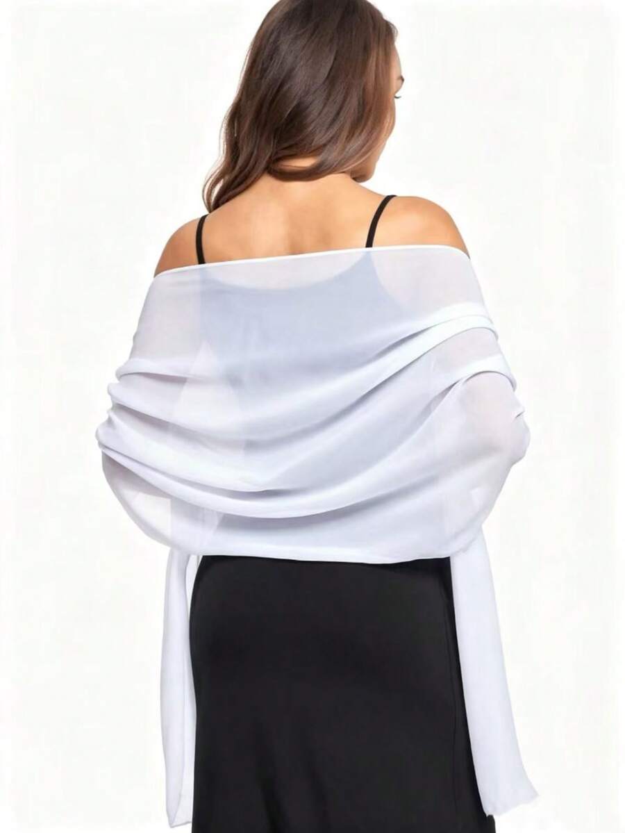 1pc Chiffon Shawl Scarf Wrap, Suitable For Brides, Weddings, Evening Gowns And Special Occasions - White - View 1