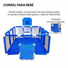 Corral para Bebé con Gimnasio de Juegos, Porterías y Tablero Infantil, Área de Actividades Segura para Gatear, Jugar y Ejercitarse en Casa - Rojo - Ver 2