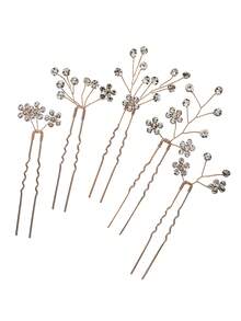 5pcs/Set Plum Blossom Crystal Hair Clips, Bridal Wedding Hair Accessories - Gold - View 9