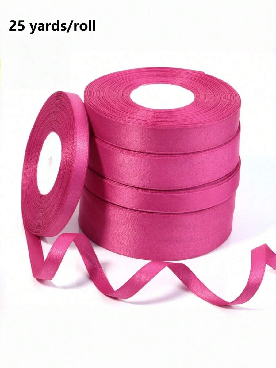 25 Yards/Roll Rose Red Ribbon Solid Color Glossy Fabric, Suitable For DIY Wedding Invitations, Bridal Bouquets, Gift Wrapping, Party Decorations And Sewing Crafts, Bridal Bouquet Accessories, Wedding Accessories - Rose Red - View 1