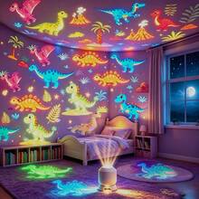 360° Rotating Dinosaur Dynamic Projection Night Light, Jurassic Dinosaur Projection Lamp, Dinosaur Forest Elements, Fantasy Dinosaur Theme LED Atmosphere Night Light, For Bedroom Bedside Decor Atmosphere Lamp, Christmas Gift - Dinosaur Dynamic Projection Light - View 3