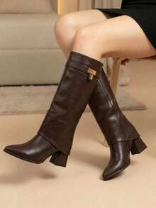 Women Knee-High Boots - Brown - View 3