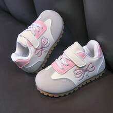 Girls' Bow Embroidery Training Shoes, Spring/Autumn New Baby Walking Shoes, Soft Sole, Anti-Slip, Hook And Loop Casual Shoes - Pink - View 1