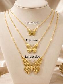 1/3pcs Middle East Hot-Selling Fashion Niche Vintage Design Honeycomb Necklace (Large, Medium, Small, Any Size To Choose From) Butterfly Electroplated 18K Gold, Suitable For Women's Daily Wear - Gold - View 10