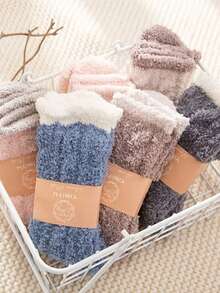6/10/12pcs Random Color Coral Fleece Socks, Winter Warm Fluffy Slippers Socks For Women, Super Soft Comfortable Warm Short Socks, Suitable For Sleeping And Home Wear, 1/5 Pairs - Coral Fleece - View 4