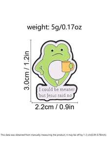 Cute Frog With Coffee Mug Enamel Pin Funny Meme Animal Lapel Badge Metal Brooch For Backpack Jacket Accessory Gift - Green - View 3