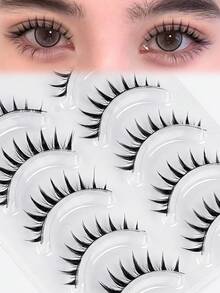 MAANGE 5/15 Pairs Natural Criss-Cross Full Head False Eyelashes, Transparent Eyelash Stem, Fluffy And Slender, Suitable For Daily Use, Cartoon Style, Travel Essential, Optional Eyebrow Brush - Black - View 11