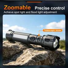 450000LM Ultra Bright 30W LED Flashlight,Long Shot 1000M,Zoomable Long‑Range Torch,Type‑C Rechargeable,Magnetic Base,Side RGB Light,Waterproof 5‑Modes Flashlight For Camping Emergency Outdoor - Black - View 5