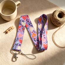 1 Piece Purple Heart Floral Print ID Badge Holder With Neck Lanyard, Cute Card Cover For Student Office Worker, Lovely Valentine Gift For Women - Multicolor - View 4