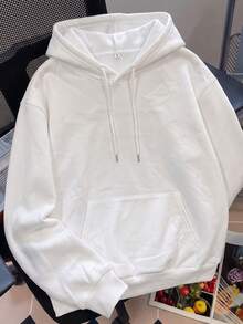 Women's Sweet White Oversized Fleece Lined Hooded Pullover, Large Cherry Blossom Tree Graphic On Back, Fall Back To School Casual Versatile Sweatshirt - White - View 5