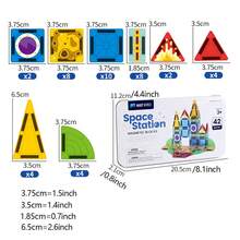 42Pcs Space Station Magnetic Tiles Toy,Size 3.75cm Mini Magnetic Block ...