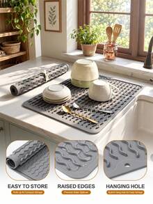 3pcs/1pc Kitchen Silicone Dish Drying Mat, Foldable Dish Drying Mat, Sink Drainer Mat, Non-Slip Drying Mat, Anti-Stain Easy To Clean, Suitable For Kitchen Countertop, Dining Table, Shower Rack, Waterproof, Non-Slip, Heat-Resistant, Coffee Bar Accessories, Cup Mat, Utensil Rack, Essential Home, Restaurant Decor, Halloween, Christmas, Best Gift For Women - Multicolor - View 2