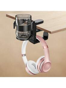 2-In-1 Table Cup And Earphone Stand - Gaming Earphone Stand 360 ° Flexible Rotation Multi Functional Storage For Office Home Gaming Space Saving Simple And Convenient Suitable Computer Desk Desk - Black - View 7