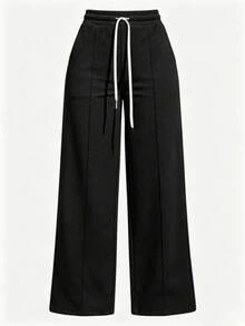 High-Waisted Pleated Wide-Leg Pants, Elegant And Suitable For Work In Autumn/Winter - Black - View 5