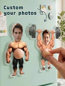 Custom "Muscular Physique" Photo Fridge Magnets - Fun Personalized Magnets Featuring Athlete Faces. These Custom Acrylic Photo Magnets Are Fun Gifts For Fitness Enthusiasts And Gym Rats - Perfect For Birthdays, Christmas Or Father's Day. - Multicolor - View 1