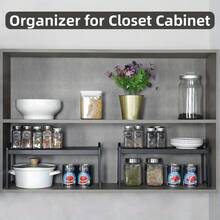 1/2 Tier Expandable Stackable Iron Countertop Storage Rack | Space-Saving Multi-Functional Organizer For Pots, Bowls, Plates And Seasonings | Durable Practical Kitchen Storage Essential - View 2