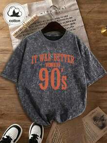 Plus Size Vintage Black Washed Short Sleeve T-Shirt For Women, Loose Fit, Fashion Design, Casual Summer - Black - View 5