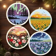 Embroidery Set, 20x20cm/7.9x7.9 Inches, Rural Scenery, 2D Flat Printing Handmade DIY Beginner Embroidery Set, Including Embroidery Cloth,Instruction Manual,Embroidery Frame And Needle And Thread, Handmade Artwork As A Gift For Friends Or Famil - 20x20cm/7.9x7.9 In - View 3