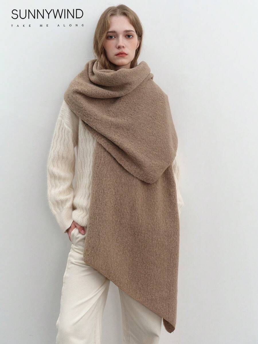 1pc Women's Solid Color Polyester Fashion Soft Knitted Scarf For Daily Use - Camel - View 1