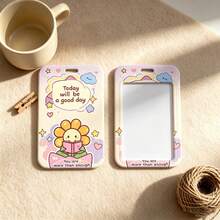 1 Piece Kawaii Positive Quote ID Badge Holder With Lanyard, Cute Sunflower Cloud Heart Print Card Holder For Student Office Work, Lovely Gift - Multicolor - View 3