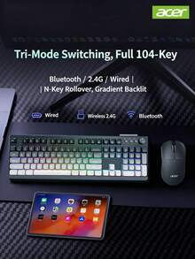 Acer OKR239 [Triple-Mode Connection] Wireless Bluetooth Keyboard, Silent Rechargeable, For Desktop And Laptop, Office Mechanical Feel, For MAC, Mirror White - Rechargeable - View 7