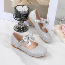 Spring/Summer New Bow Princess Mary Jane Flat Shoes, Cute Shiny Hook-And-Loop Ballet Shoes For Women - Silver - View 3