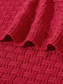 1pc Baby Knitted Blanket With Cross Pattern, Soft & Fashionable Throw Blanket For Daily Use - Red - View 5