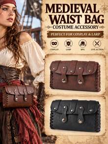 Medieval Vintage Faux Leather Waist Bag, Pirate Cosplay Storage Pouch, Retro LARP RPG Game Waist Bag, Halloween Renaissance Costume Prop, Unisex - A - View 9