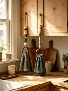 1pc Vintage Beaded Towel Rack, Hanging Kitchen Towel Rack, Decorative Towel And Handkerchief Holder, Suitable For Cabinets, Bathrooms, Ovens, Stove Doors, Home Decor, Perfect For Mother's Day, Housewarming, Valentine's Day, Daily Home Use - A - View 4