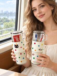 1pc Stylish Cylindrical Detachable Design, Multi‑Purpose 3‑In‑1 Toothbrush Cup, Portable Travel Mouthwash Cup, Toothpaste Storage Holder, Bathroom Decor And Accessories, Bathroom Storage, For Home Bathroom, Camping & Holiday Trips - Multicolor - View 3