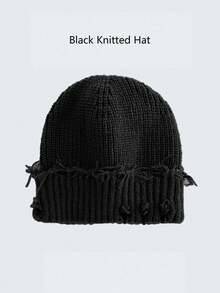 1pc Unisex Warm Windproof Distressed Ripped Knit Beanie (Y2K/Grunge/Street/Hip-Hop Style) - Suitable For Outdoor Sports (Skiing/Cycling) And Daily Casual Wear, Combining Fashion And Comfort, Breathable Chunky Ribbed Knit Design, Simple Solid Color Versatile, Essential Item For Autumn, Winter And Spring - Multicolor - View 16