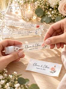 20/40/70pcs Personalized Customized Wedding Bubble Wand Stickers, Custom Floral Labels, Wedding Guest Favors, Bridal Shower Party Supplies - Multicolor - View 4