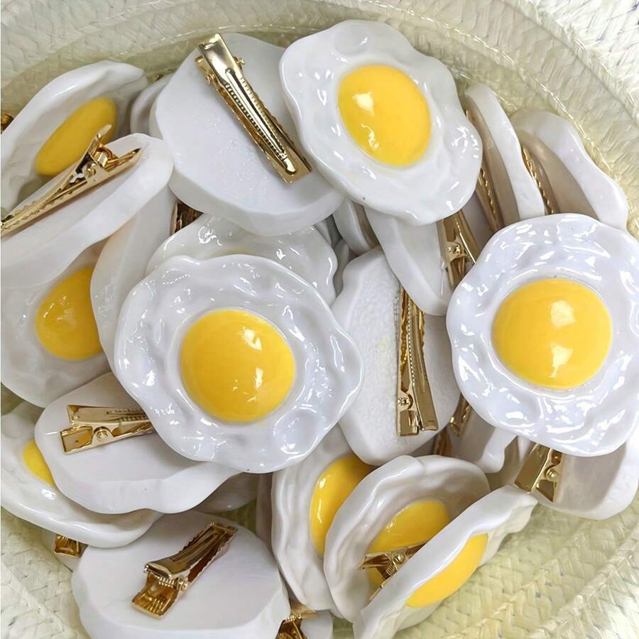 2pcs Resin Egg-Shaped Hair Clips, Cute Cartoon Style Duck-Billed Hair Clips, Casual Plastic Accessories, Halloween Novelty Fun, Suitable For Teenagers And Adults - Multicolor - View 1