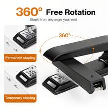 Eagle Rotating Arm Stapler, 25-Sheet Capacity, 360-Degree Rotating Desktop Stapler, Includes 1000 Staples, Suitable For Booklet Or Book Binding, Black - Set - View 4