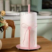 1pc Pink Bowknot Paper Towel Holder - Freestanding Toilet Paper Storage Rack, No Drilling Required, Perfect For Country Style Bathroom And Kitchen Paper Towel Storage - Multicolor - View 3