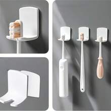 2/4pcs Space-Saving Wall-Mounted Toothbrush Holder, No Drilling Required, Multi-Functional Bathroom Storage Rack, Suitable For Toothbrushes And Accessories - White - View 1