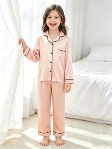Tween Girl 2pcs Long Sleeve Top & Long Pants Pajama Set, Dusty Pink - Multicolor - View 4