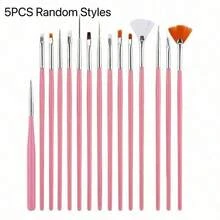 15/10/5pcs Random Style Professional Nail Art Brush Set - 3D Gel Pen, Double-Ended Rhinestone Pen Set, Double-Ended Nail Art Light Therapy Pen Set, Acrylic Brush, Salon-Grade Nail Tools, Suitable For Home And Salon Use - Pink - View 9