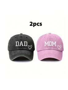 2pcs Unisex DAD+MOM Print Vintage Distressed Washed Cotton Baseball Cap Baseball Cap Sun Hat UV Protection Funny Trucker Hat, Suitable For Outdoor, Hiking, Vacation, Daily Use - Multicolor - View 8