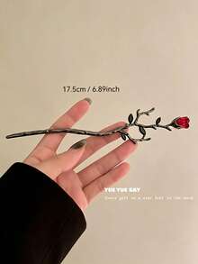 Vintage Rose Hair Stick With Branch Design, Floral Hair Pin For Women's Long Hair, Daily Wear - Multicolor - View 6