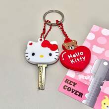 Hasbro 1 Set Of Sanrio Kawaii Hello Kitty Silicone Keychain Kitten & Love Dustproof Protective Cover Anime Cartoon Bear Portable Anti-Lost Keychain Women's Gift - Multi-color - View 1