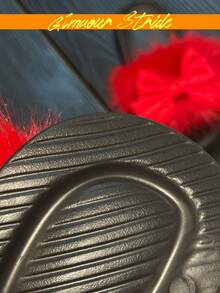 Women's Satin Bow Decor Fluffy Faux Fur Thick Sole Open Toe Slides, Anti-Slip Indoor/Outdoor Slippers - Red - View 6