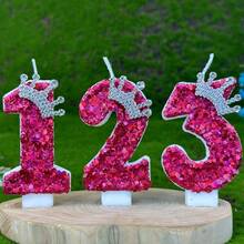 1pc Fuchsia Glitter Rhinestone Queen Crown Number Candle, 0-9 Digit & Letter Birthday Cake Candle, Handmade DIY Cake Topper, Cake Decor For Girls Birthday Party, Anniversary Dessert Table Decor, Cake Baking Supplies, Birthday Celebration Decorations - View 9